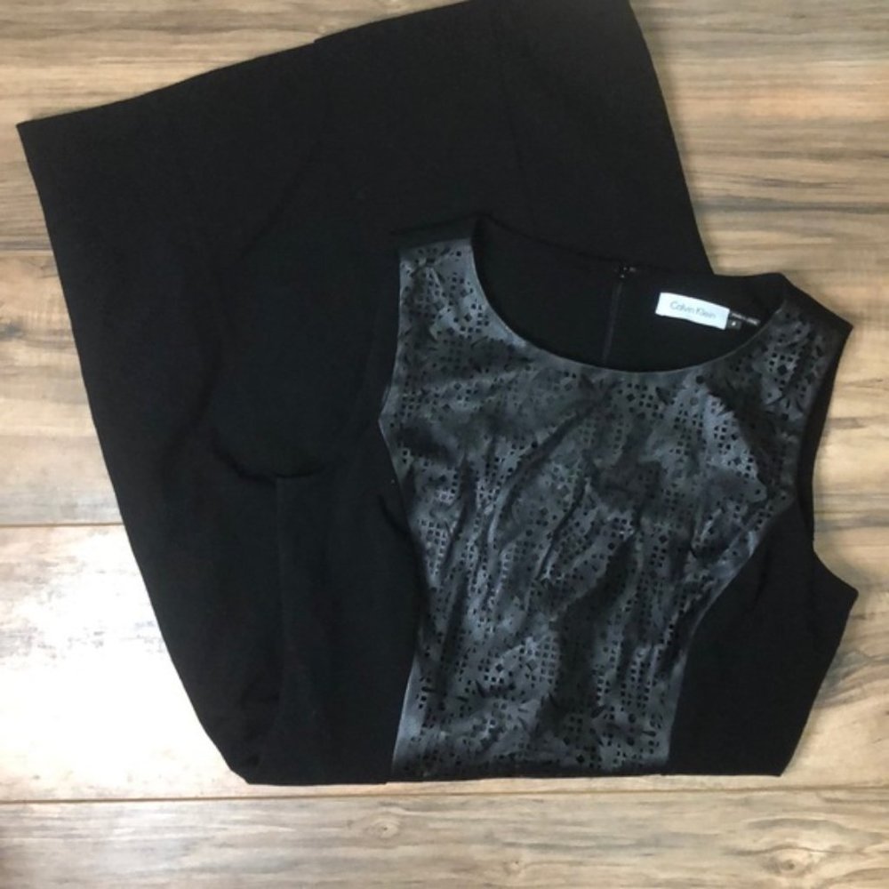 Calvin Klein sz4 leather cutout panel sheath dress